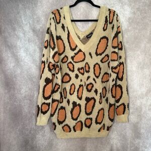 NWT GiGiO Pullover Sweater‎ Womens Large Oversized Beige Leopard Print V Neck